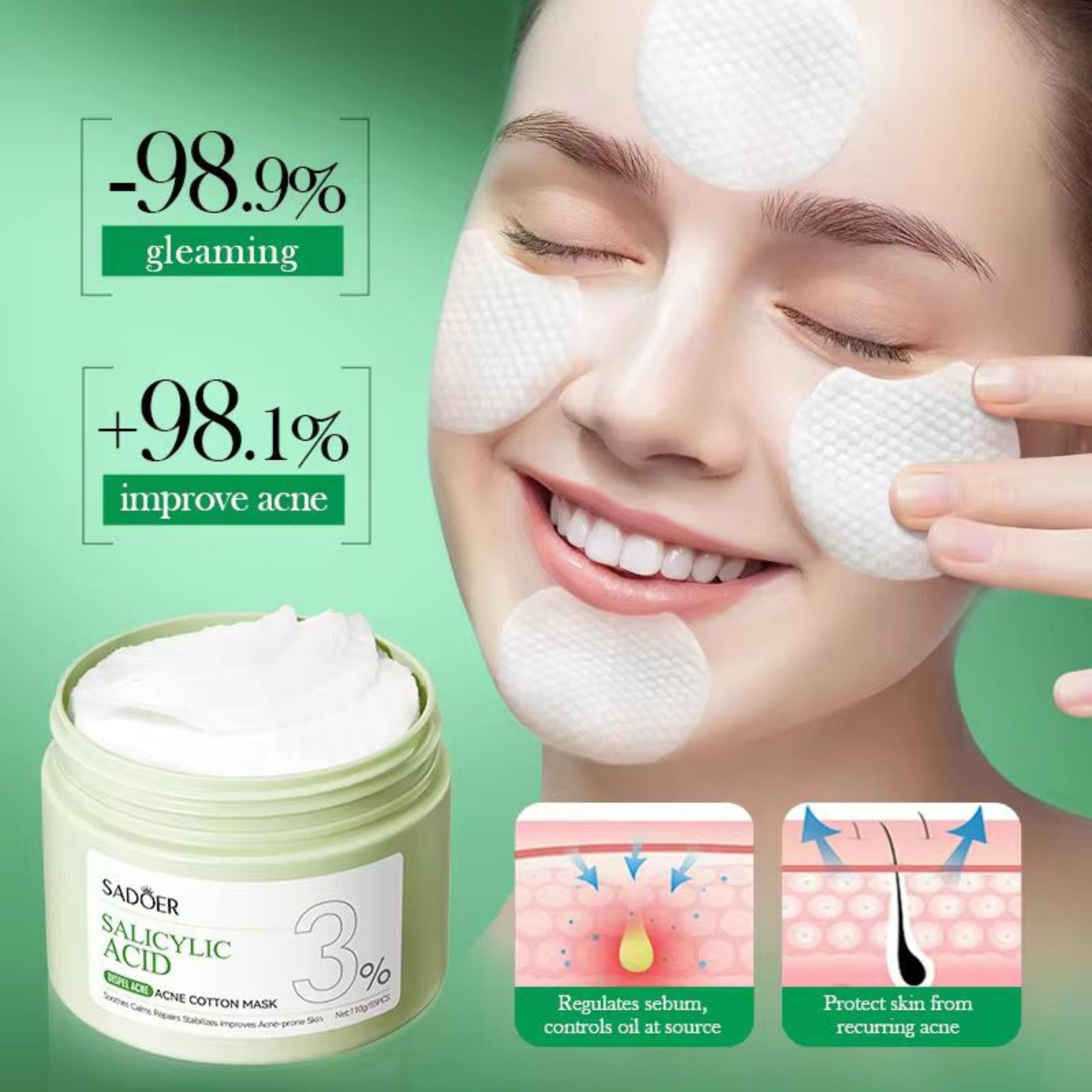 Sadoer Korean Salicylic Acid Nourishing Cotton Sheet Face Mask Vegan Tender Smooth Herbal