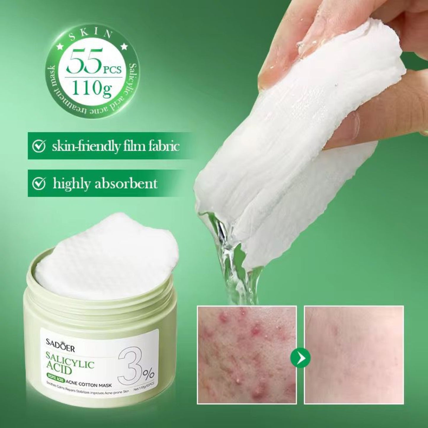 Sadoer Korean Salicylic Acid Nourishing Cotton Sheet Face Mask Vegan Tender Smooth Herbal