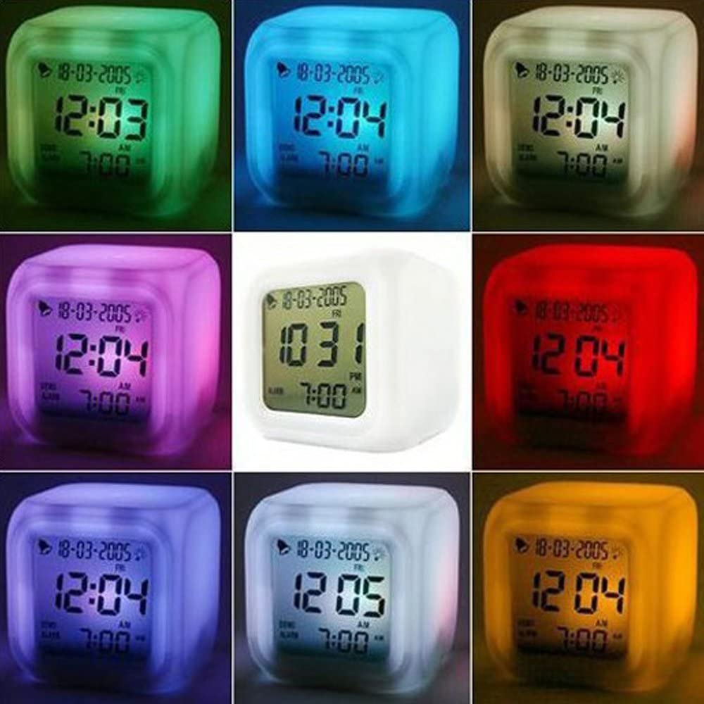 Digital Alarm Clock Light Up Cube Alarm Clock 7 Colors Change