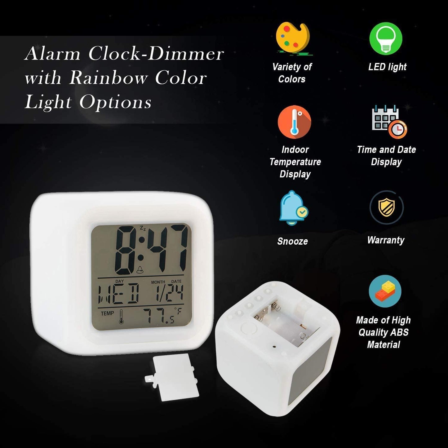 Digital Alarm Clock Light Up Cube Alarm Clock 7 Colors Change
