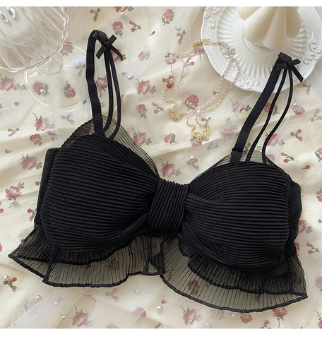 Beautygirl Cute Lace Bow Style Too Soft & Comfy Adjustable Straps Back Closure Bridal Padded Bra (Color Black)