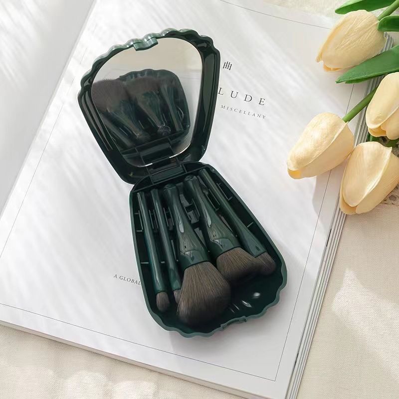 New Elegant 5pcs Shell Mirror Plastic Box Brush Set