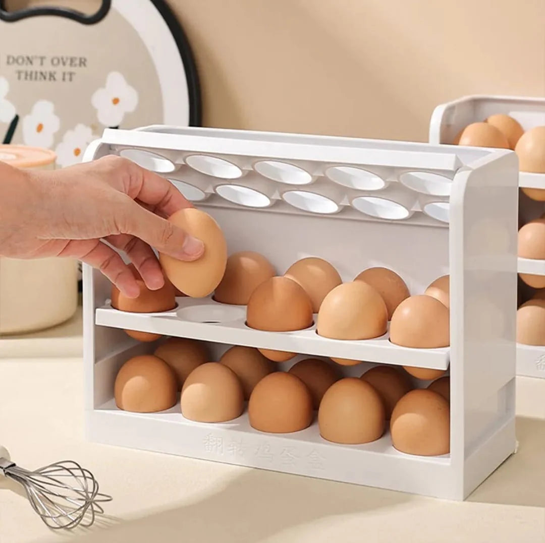New Rotating 30 Grids 3 Tier Egg Storage Box Egg Container Organizer 01836