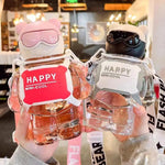 Cute Happy Mini Cool Water Bottle  With Straw