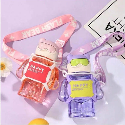 Cute Happy Mini Cool Water Bottle  With Straw