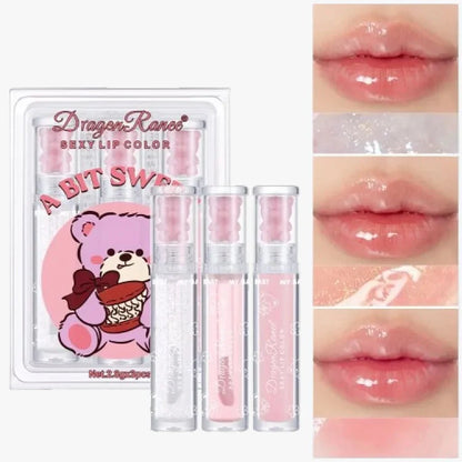 Dragon Ranee Bear Sexy Lip Colors A Bit Sweet Lip Gloss Glitter 3Pcs Set