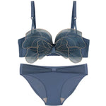 Beautygirl High Quality Cute Butterfly Embroidered Adjustable Straps Full Back Support Bra & Panty Set 8806 (Color Blue)