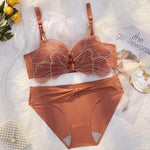 Beautygirl High Quality Cute Butterfly Embroidered Adjustable Straps Full Back Support Bra & Panty Set 8806 (Color Brown)