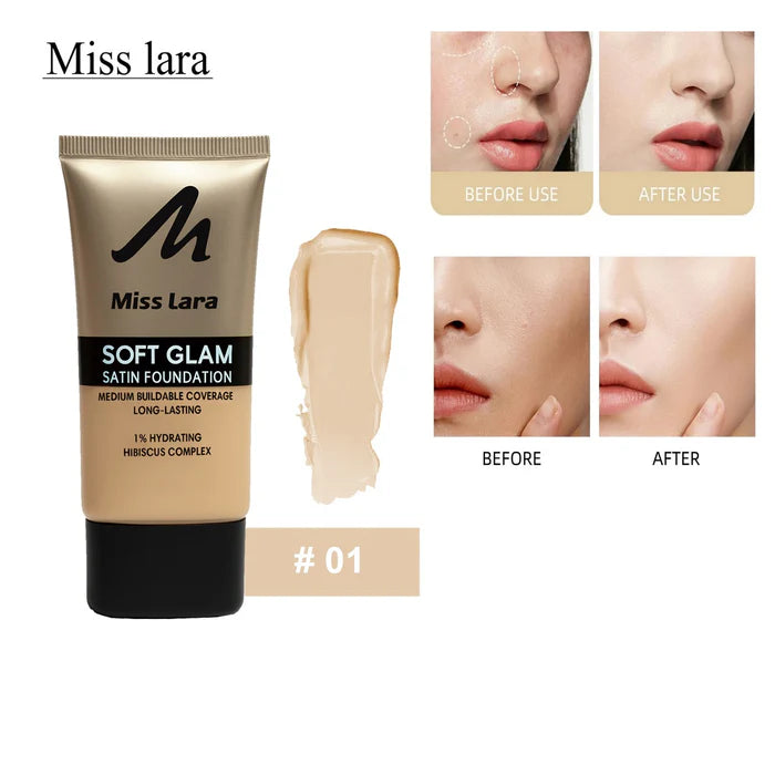 Miss Lara Soft Glam Satin Foundation  Medium Buildable Coverage