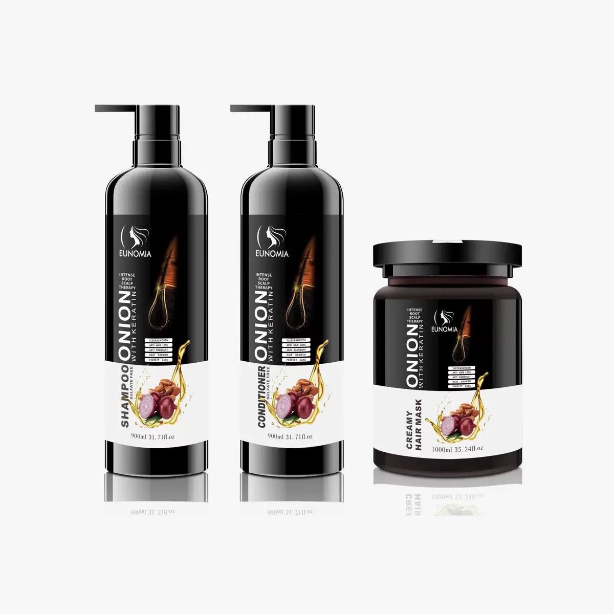 Eunomia Caviar Hair Care Set  Repairing And Nourishing Protein Hair Mask Shampoo Conditioner. Shampoo/ Conditioner 900ml. Hair mask 1000g