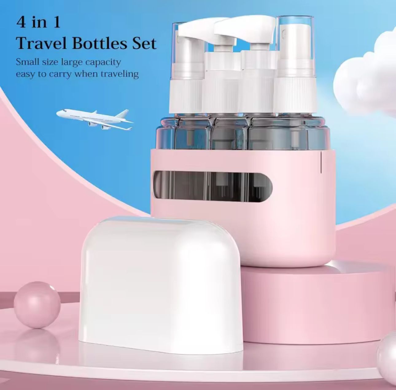Premium Quality Travel Bottles Leak Proof 4 in 1 Refillable Plastic Bottles with Lid
