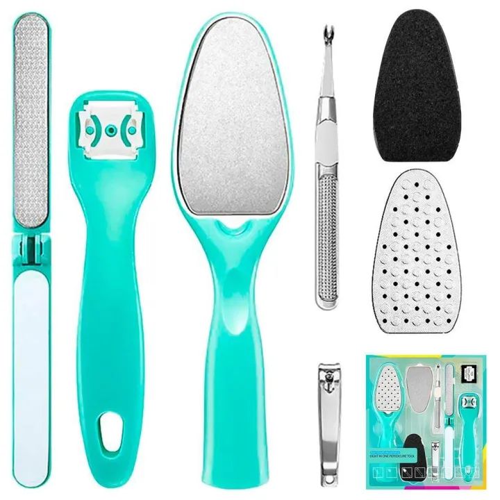 8in1 Foot Care Pedicure Tool Set Removable Feet Pedicure Rasps Callus Shaver Remover Replaceable Foot File Hard Dead Skin Trimmer Manicure Tools Set