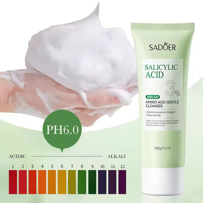Sadoer Salicylic Acid Acne Clearing Amino Acid Gentle Facial Cleanser Deep Cleanse Oil Control Face Wash for Acne