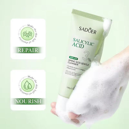 Sadoer Salicylic Acid Acne Clearing Amino Acid Gentle Facial Cleanser Deep Cleanse Oil Control Face Wash for Acne
