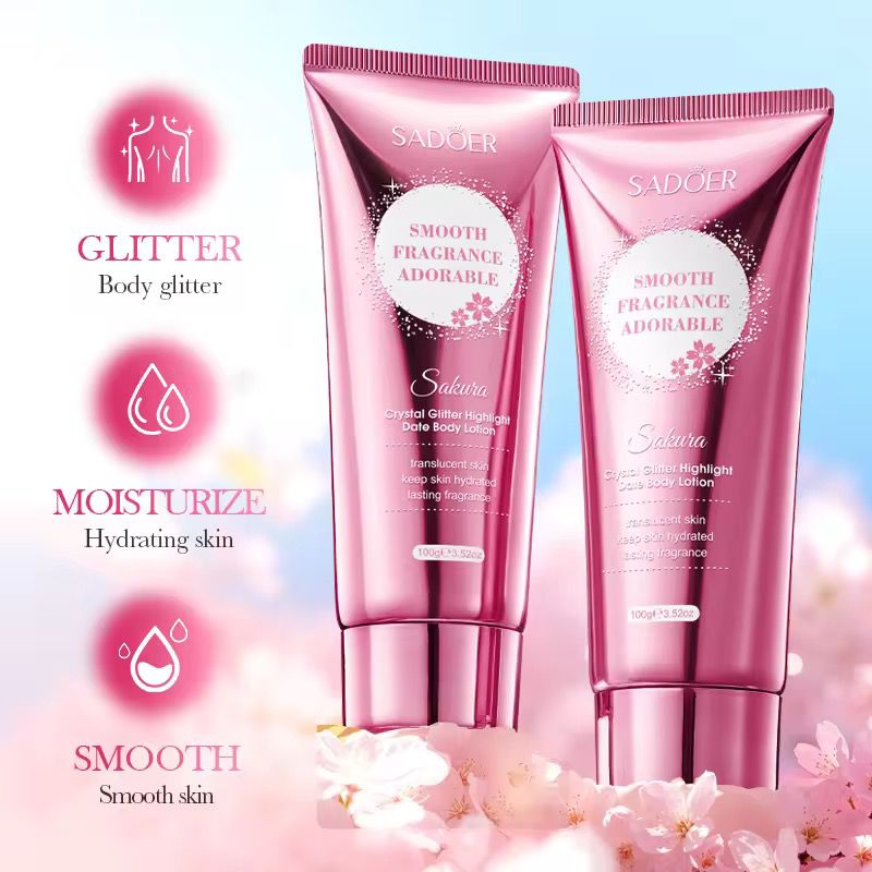 Sadoer Cherry Blossom Whitening Anti Wrinkle Vegan Herbal Scent Hydrating Moisturizing Body Lotion Highlighter Smooth Skin