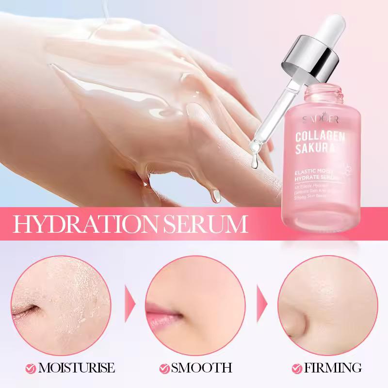 Sadoer Sakura Collagen Elastic Moisturizing 30ml Pink Face Liquid Anti Wrinkle Skin Revitalizer Sakura Face Serum