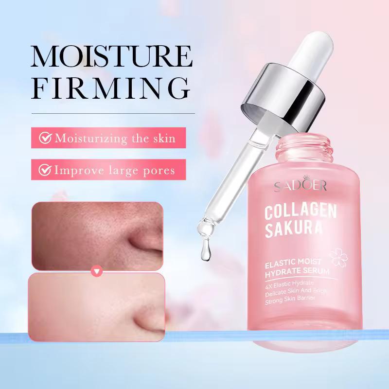 Sadoer Sakura Collagen Elastic Moisturizing 30ml Pink Face Liquid Anti Wrinkle Skin Revitalizer Sakura Face Serum