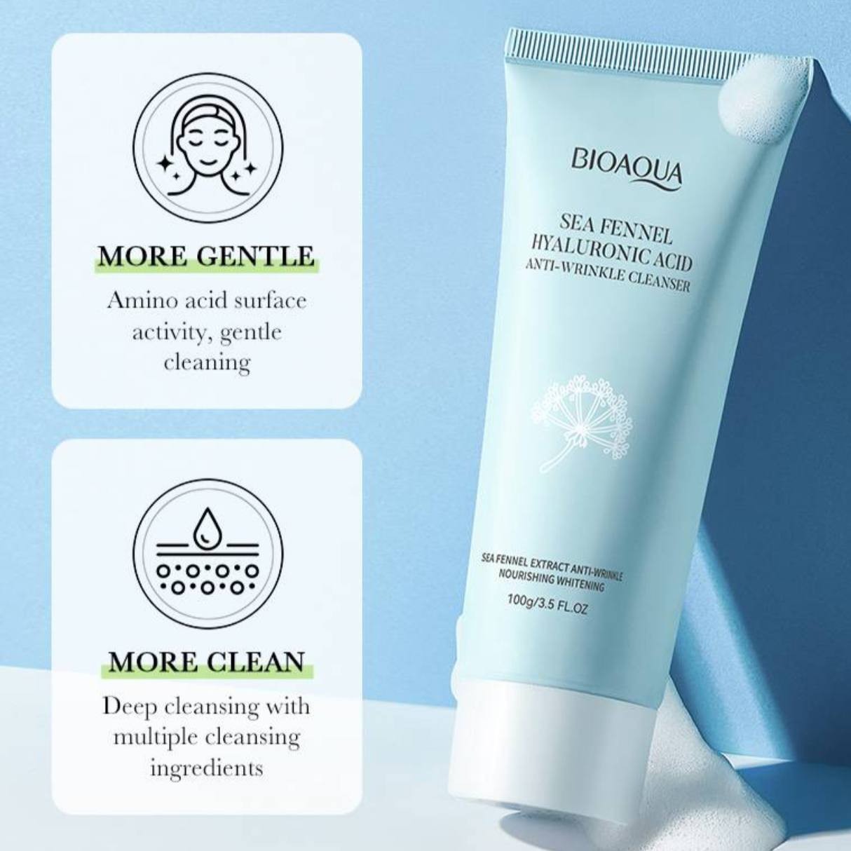 Bioaqua Sea Fennel Hyaluronic Acid Anti-Wrinkle Facial Cleanser 100g