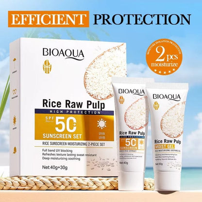 BIOAQUA Rice Raw Pulp Sunscreen Set - SPF50 PA+++ 2 Piece Set  70g