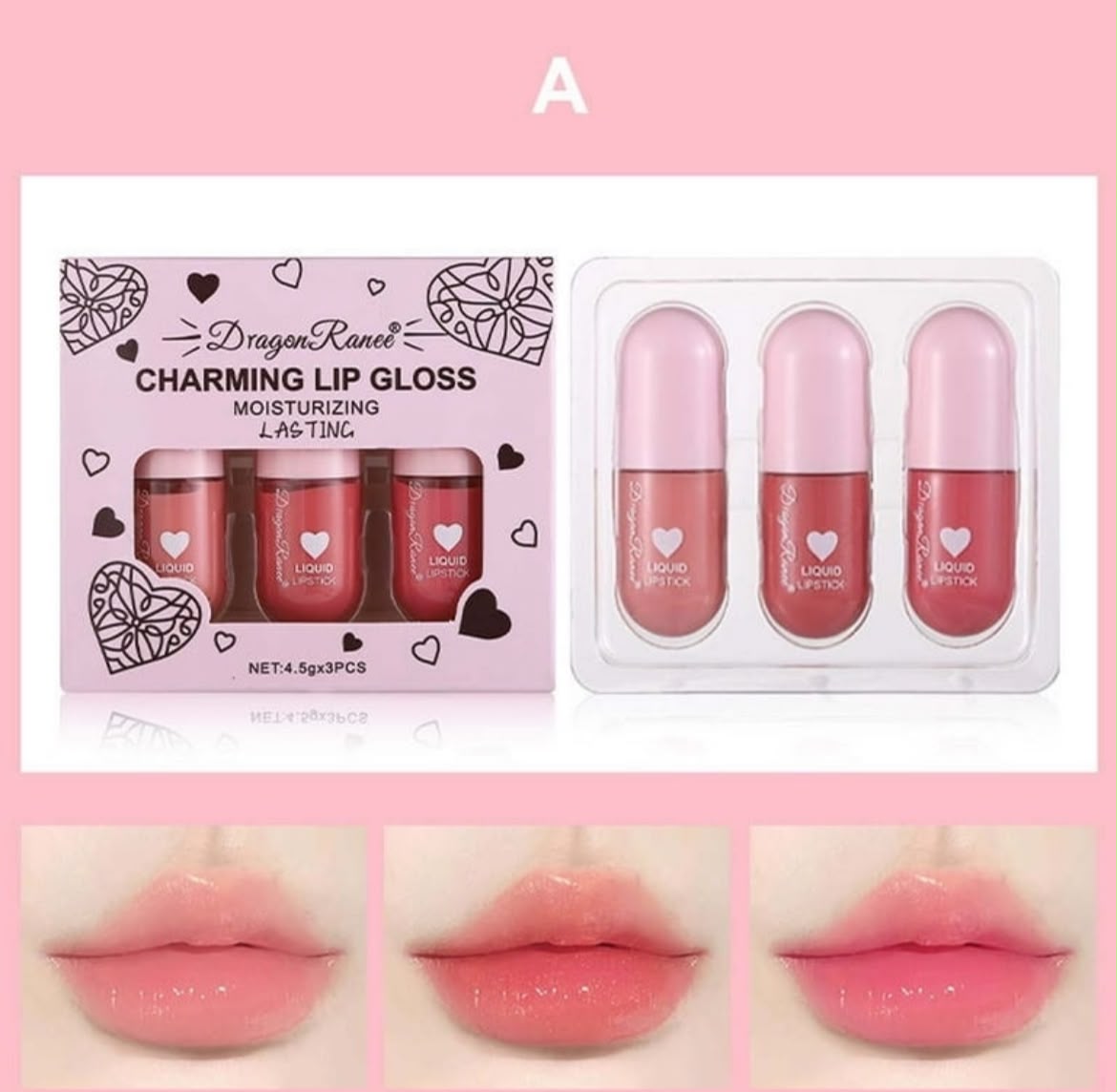 Dragon Ranee Charming Lip Gloss 3Pcs Set
