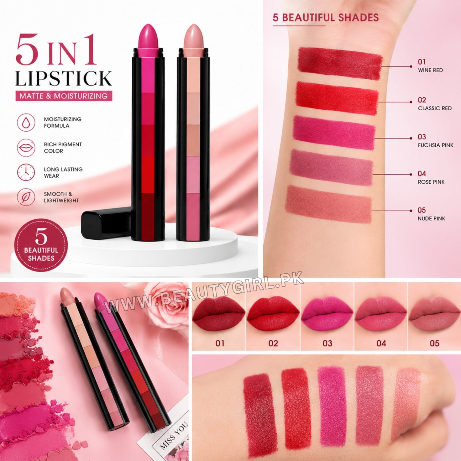 High Quality 5in1 Bullet Matte Lipsticks