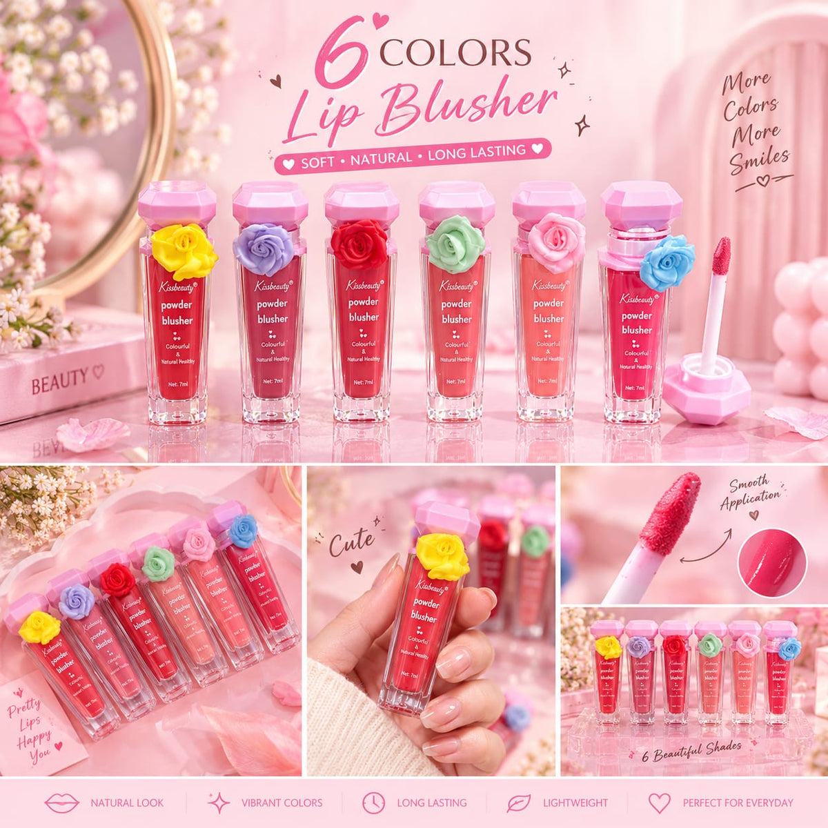 Rimocoo Rose Bloom Liquid Blusher Set – 6 Pieces