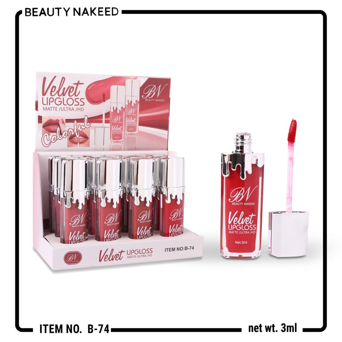 Beauty Naked Velvet Matte Lip Gloss – Pack of 12