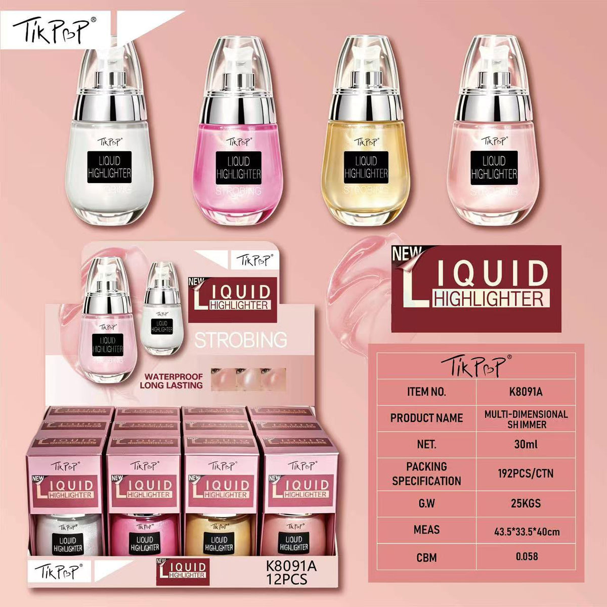 TikPop Radiant Glow Liquid Highlighter Pack of 4