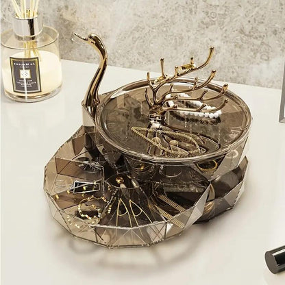 3 Layer Jewelry Case With Swan Shaped Lid