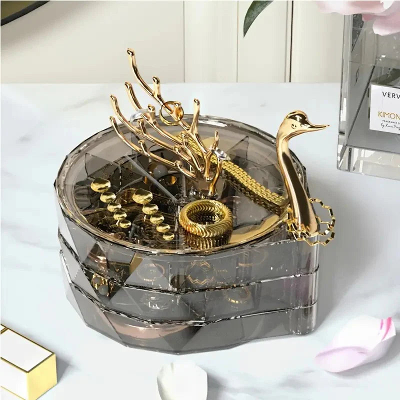 3 Layer Jewelry Case With Swan Shaped Lid