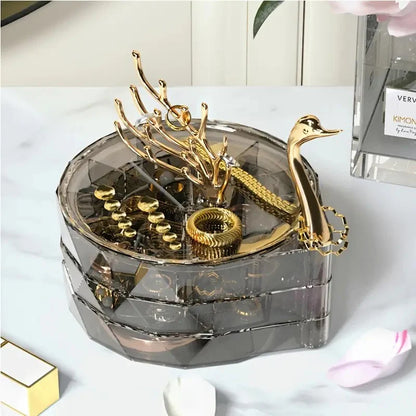 3 Layer Jewelry Case With Swan Shaped Lid
