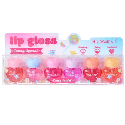 Hudamoji Pack of 6 New Cute Heart Shape Candy Special Lip Gloss Set