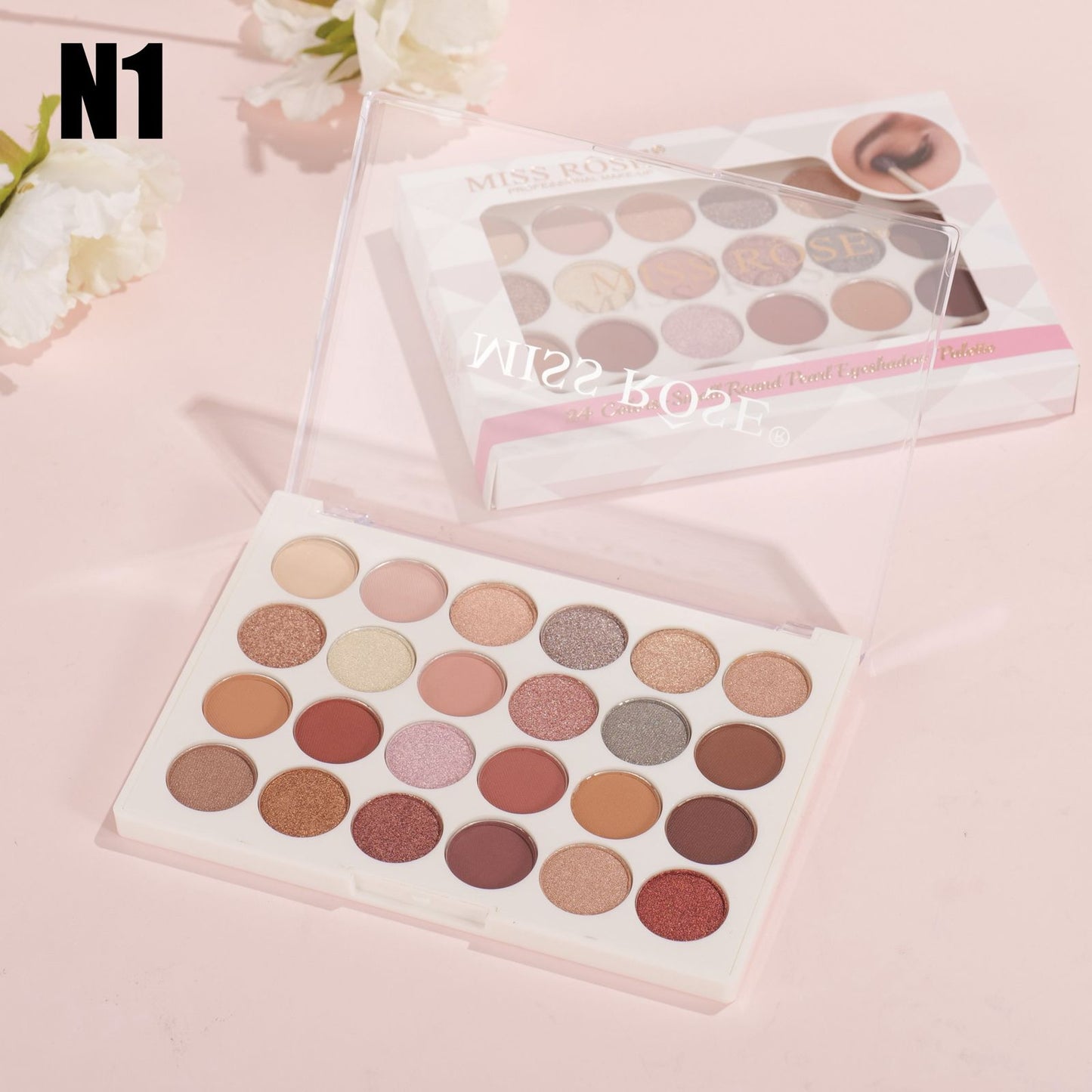 Miss Rose 24 Color Small Round Pearl Eyeshadow Palette