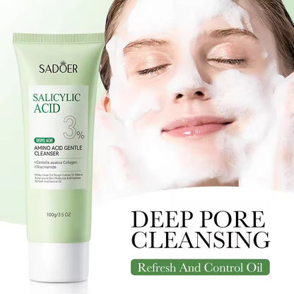 Sadoer Salicylic Acid Acne Clearing Amino Acid Gentle Facial Cleanser Deep Cleanse Oil Control Face Wash for Acne