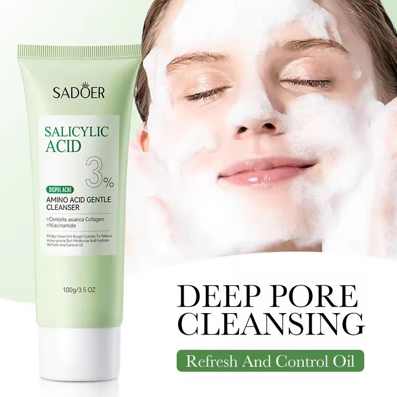 Sadoer Salicylic Acid Acne Clearing Amino Acid Gentle Facial Cleanser Deep Cleanse Oil Control Face Wash for Acne
