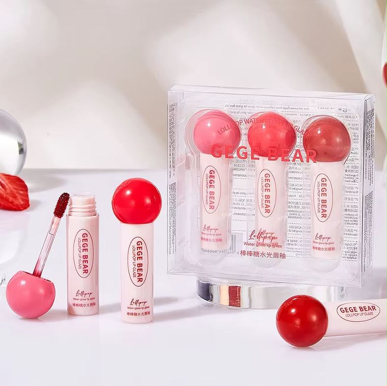 Gege Bear Lollipop Candy Water Lip Gloss 3Pcs Set