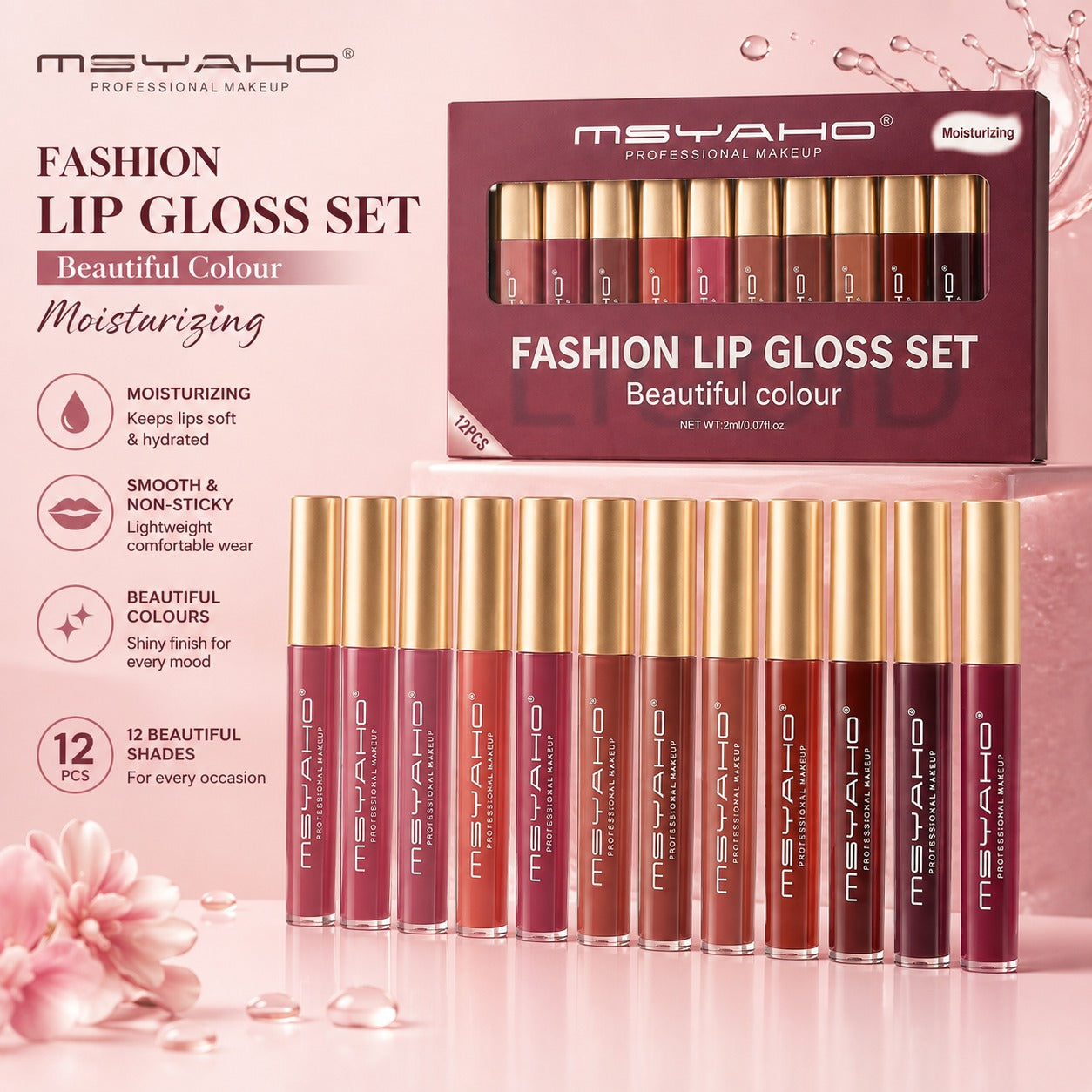 MSYAHO Moisturizing Glow Lip Gloss 12 Pcs Set