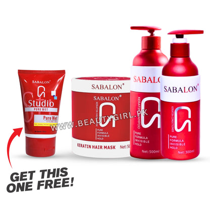 Sabalon Keratin Hair Shampoo Conditioner And Mask 3Pcs Deal + Sabalon Hold Strength Vertical Hold Styling Gel (FREE))