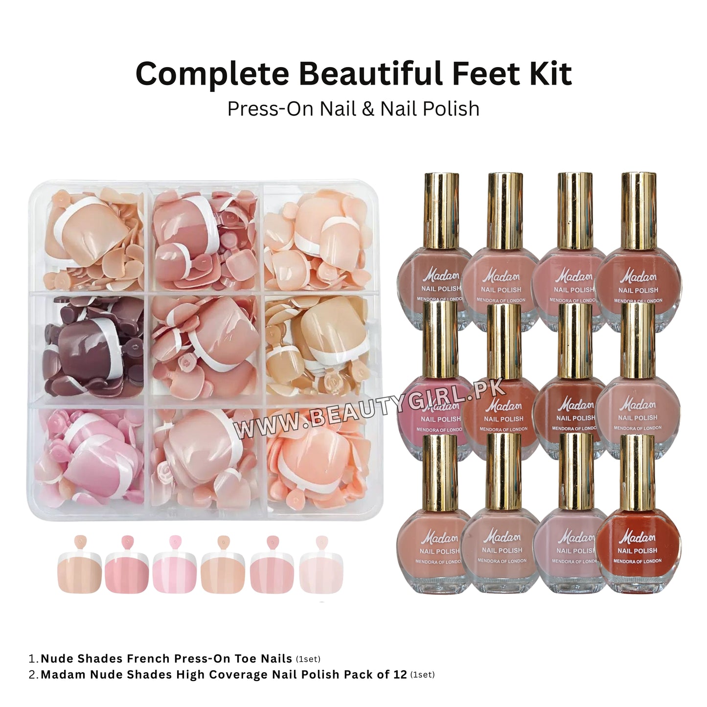 Complete Beautiful Feet Kit Press-On Nails & Nails Polish