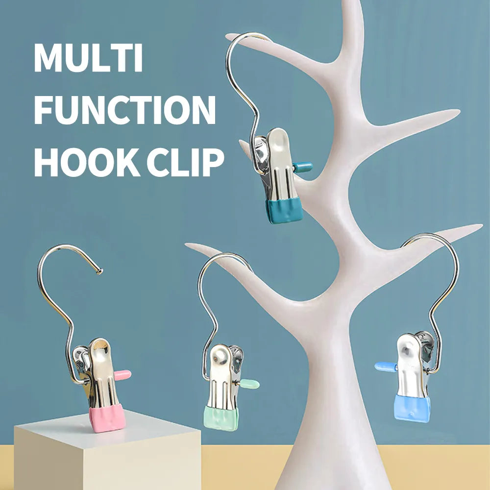 Multifunctional Stainless Steel Portable Cloth Hook Clip Organizer Hanging Clip Pair