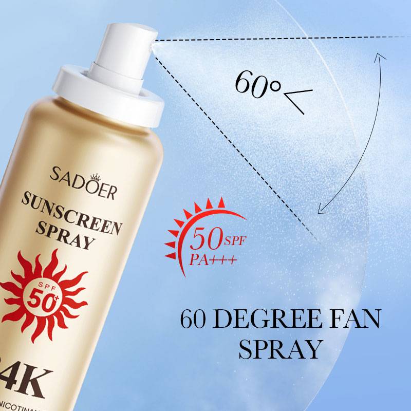 SADOER 24K Gold Sunscreen Spray SPF50+ PA+++ Nicotinamide 24H-Anti UVA/UVB High Protection Whitening Spray 150ml