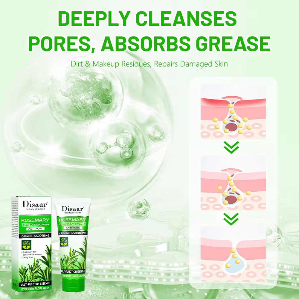 DISAAR  Rosemary Centella Vegan Cream Facial Wash Anti-Wrinkle Oil Control Deep Cleansing Pore Acne Clear Smoothing Face Cleanser
