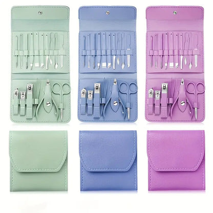 Professional Portable Manicure Pedicure Set Stainless Steel Nail Clipper Cuticle Trimmer 16Pcs Kit With Folding Case