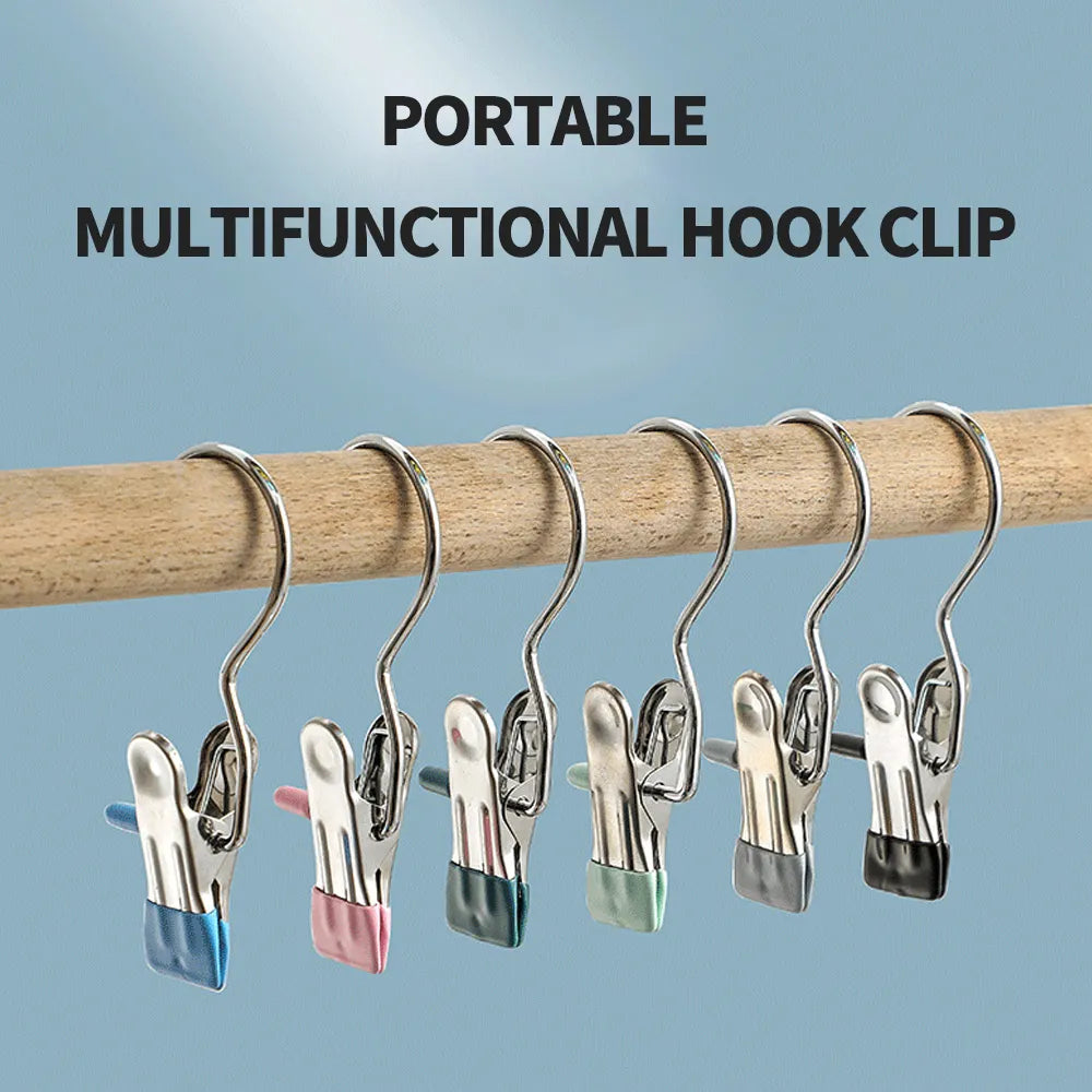 Multifunctional Stainless Steel Portable Cloth Hook Clip Organizer Hanging Clip Pair