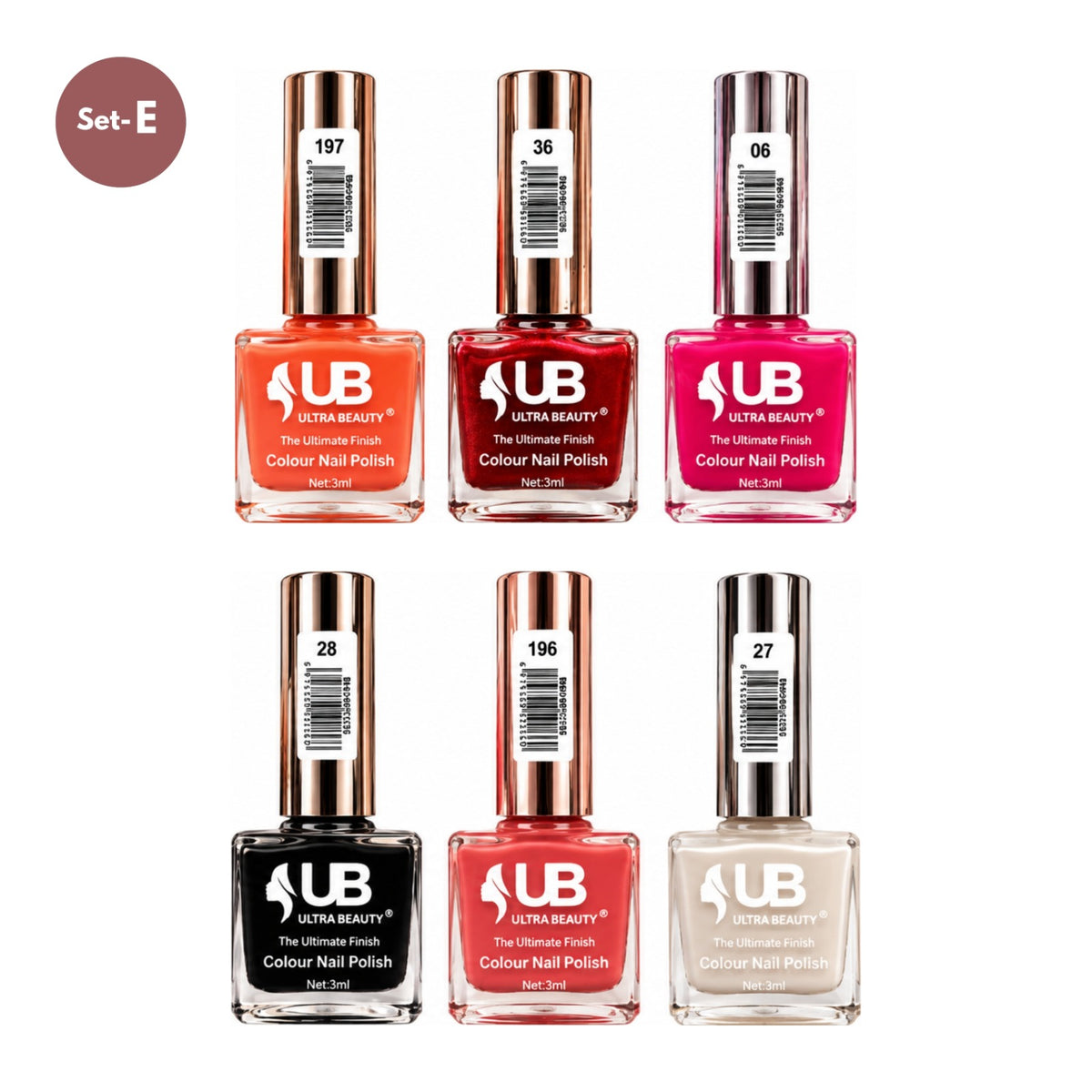 Ultra Beauty Colour Nail Polish – 3ml (Set E)