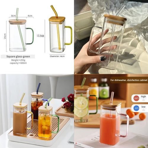 Transparent Borosilicate Glass Mug With Lid And Straw