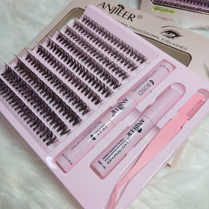 ANJIEER Mink & Soft Natural DIY Cluster Lashes Extension Kit