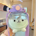 Super Cute Summer Cartoon Panda Bear Shaped Dual Drink Straw Water Bottle With Strap