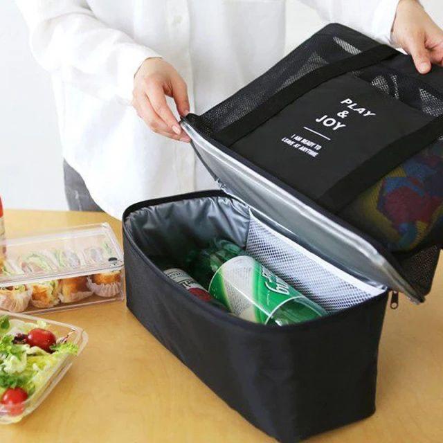 2in1 Double Layer Mesh Storage Picnic Bag With Insolated Cooler Portion