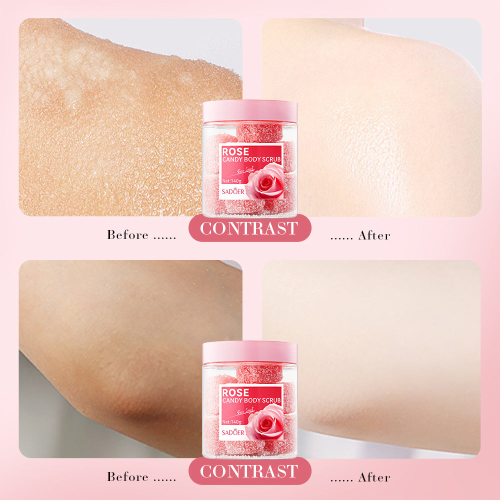 SADOER Rose Candy Body Scrub Texture Exfoliates Leaves Skin Smooth Clear 140g